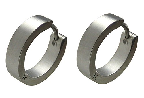 Kikuchi Herren Klassische Ohrringe Edelstahl Klapp Creolen Silber Matt 4mm 16mm ER15105