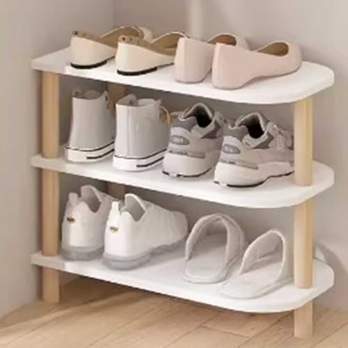 DECORN aus Schmaler Schuhturm Regal für hohe Schuhe Vertikale Schuhregale für kleine Räume Ecke Eingangsbereich Wohnzimmer weiß Natur 3 Tier 48cm