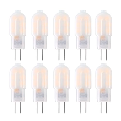 Jiotouhu G4 LED-Glühbirnen Warmweiß 2700K milchig weißes Gehäuse 12V 2W Ersatz für 20W Halogenlampe kein Flackern nicht dimmbar für Innendekoration Hängeleuchte 10er Pack