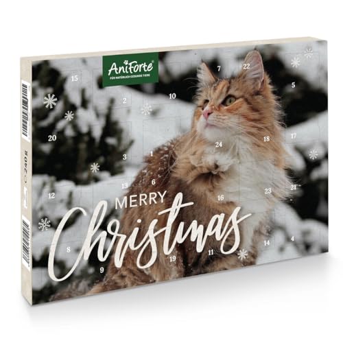 AniForte Adventskalender für Katzen 2023 - Natürliche Katzensnacks getreidefrei Adventszeit Snacks Leckerli ohne Farb- Konservierungsstoffe Weihnachtskalender mit Bioform-Einlage