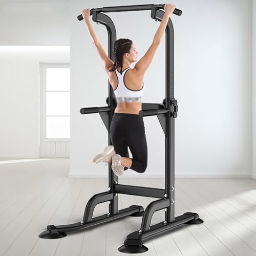 Höhenverstellbarer Multifunktions-Power-Tower für Klimmzüge Dips Liegestütze und Bauchübungen ideal für Krafttraining zu Hause und Fitness-Workouts