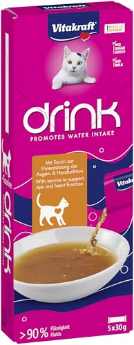 Vitakraft Drink Katzen Leckerli flüssig Katzensnack für ausgewogenen Flüssighaushalt mit Huhn in einzelnen Sachets ohne Zusatz von Zucker 1 Paket mit 5x 30g
