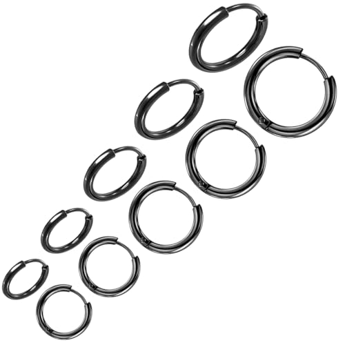 AWOGIPD 5 Paare Edelstahl Gold Ohrringe für Herren Damen Ohrringe Herren Creolen Ohrringe Männer Ohrringe Damen Ohrringe Creolen Herren Damen Ohrringe Gold Creolen Klein Set Titan 8 10 12 14 16MM