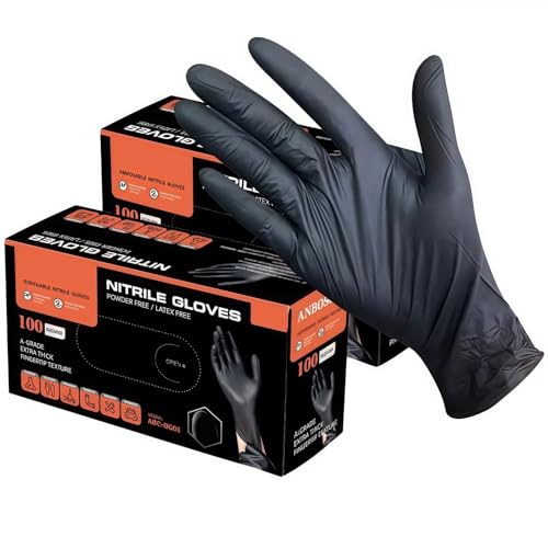Kiuiom Einweghandschuhe Handschuhe Einweg Nitrilhandschuhe Gummihandschuhe Schwarze Nitrilhandschuhe Handschuhe für Mechaniker Tätowierer Kosmetiker Safety Protection L 9-10cm 200 Stück