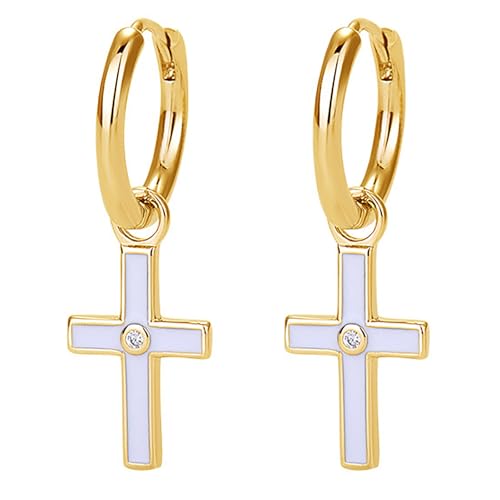 JewelryWe Gold Kreuz für Edelstahl Kleine Huggieß Emaille Sterling Stecker Hypoallergen Mini Cross Ohrhänger Preppy Hängende für Frau Mädchen