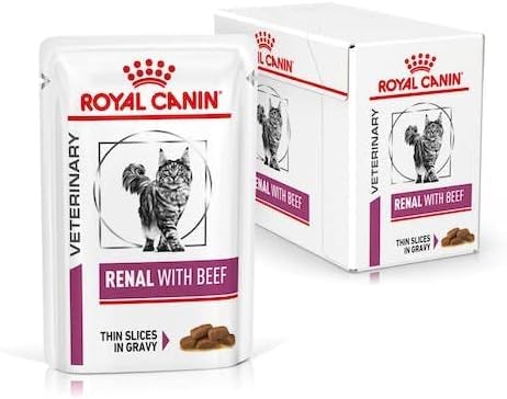 Royal Canin Veterinary Renal Beef 12 x 85 g Diät-Alleinfuttermittel für ausgewachsene Katzen Zur Unterstützung bei Nierenproblemen Im Frischebeutel Schmackhaftes Rind