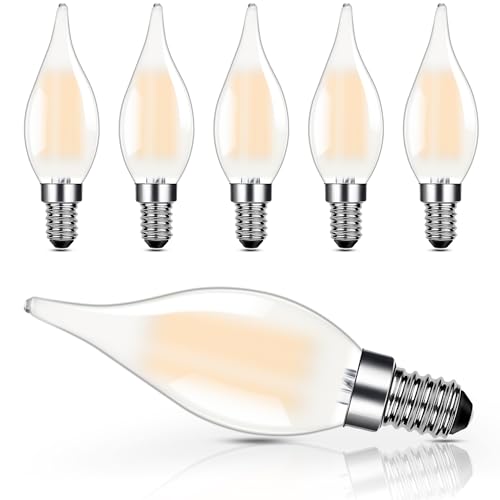 Hcnew LED Glühbirne E14 Dimmbar Kerzenform Vintage Glühlampe 2700K Warmweiß 4W Ersetzt 40 Watt 400LM Milchglas Filament Kerzenbirnen für Kronleuchter Wandleuchte Tischlampen