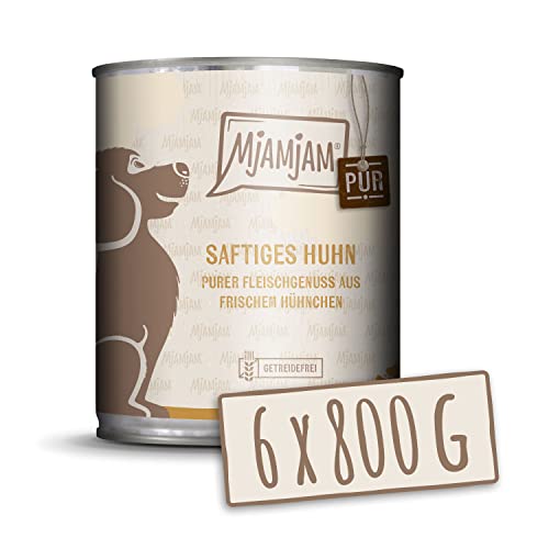 MjAMjAM - Premium Nassfutter für Hunde - purer Fleischgenuss - saftiges Huhn pur 800g 6er Pack 6 x 800g naturbelassen mit extra viel Fleisch