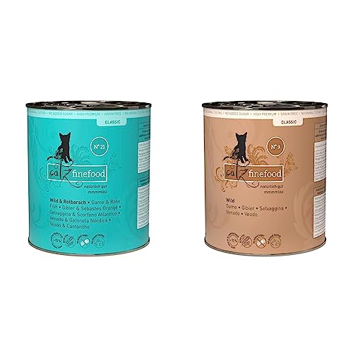 catz finefood N 21 Wild Rotbarsch Feinkost Katzenfutter nass N 9 Wild Feinkost Katzenfutter nass verfeinert mit Kartoffel Preiselbeere 6 x 800g Dosen