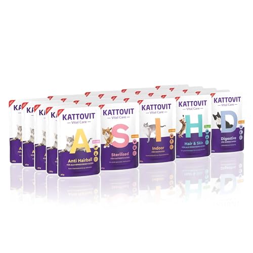 KATTOVIT - Vital Care Wellnessbox Nassfutter für Katzen Katzen-Nassfutter im Frischebeutel mit Gesundheitsplus Alleinfuttermittel für ausgewachsene Katzen 25 x 85 g