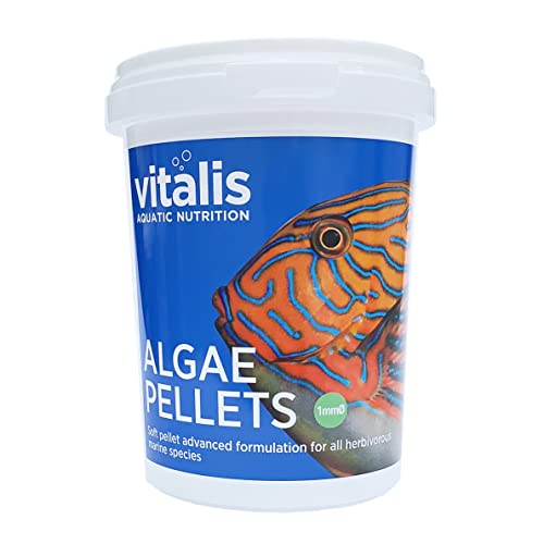Vitalis Algae Pellets Fischfutter Aquarium Fischfutter Aquarium Pellets für pflanzenfressende Meerestiere- hochverdaulich und ausgewogen - Vitamine und Mineralien 260g