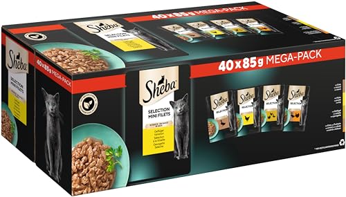 Sheba Katzennassfutter Selection in Sauce 40 Portionsbeutel 40x85g 1 Großpackung Katzenfutter nassügel Variation mit Ente Huhnügel und Truthahn