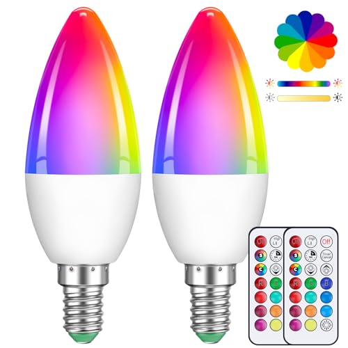 2 Stück 5W Dimmbare Mehrfarbige LED Kerzenbirne E14 C35 Farbwechselbirne Mit Fernbedienung RGB Warmweiß Zeitschaltuhr Edison Schraublampe Geeignet Für Alltagsbeleuchtung Und Stimmungsbeleuchtung