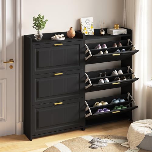 Worletty Schuhregal 70 24 120cm Schuhschrank Schuhregal mit 6 Fächern Schränke Schuhschränke Schuhhochschränke Wohnzimmern und Büros aufgestellt Werden MDF Spanplatte 2-teiliges Set Black