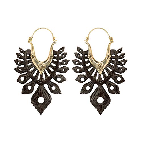 81stgeneration Statement-ohrringe mit Adlerflügeln aus Handgeschnitztem Holz in Goldmessing Große Hölzerne Vogelfeder-ohrhänger Cowboy Western Große Tribal Creolen für Damen