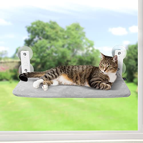 GUUSII HOME Fensterliege für Hängematte Fensterplätze Katzenbett Fenster Faltbare Katzenhängematte Fensterhängematte Katzenliege Katzenhängebett mit Starken Saugnäpfen Grau M