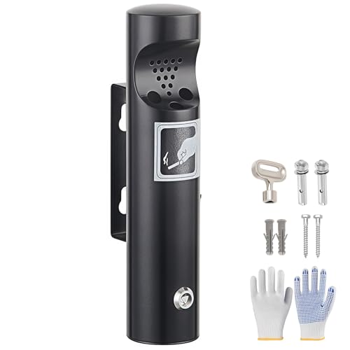 Aschenbecher Wandmontage Edelstahl Wandaschenbecher für Draußen Standaschenbecher mit Schloss für Terrasse Pub Bar Büro Hotel Restaurant Schwarz