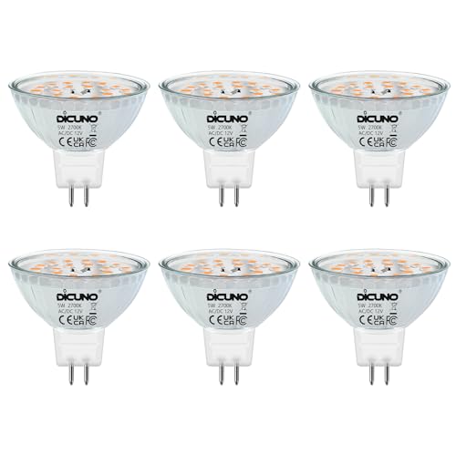 DiCUNO GU5.3 LED Lampen 5W 12V MR16 Reflektor Ersetzt 50W Halogen Spots 2700K Warmweiß 440lm 120 Abstrahlwinkel LED Leuchtmittel AC DC Flimmerfrei Nicht dimmbar 6er Pack
