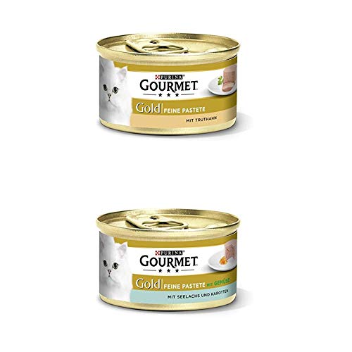 PURINA GOURMET Gold Feine Pastete Katzenfutter nass Truthahn Seelachs 24er Mix-Pack 2 x 12 x 85g