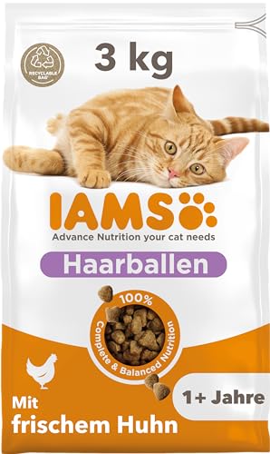 IAMS Anti-Haarballen Katzenfutter trocken mit Huhn - Trockenfutter für Katzen ab 1 Jahr 3 kg