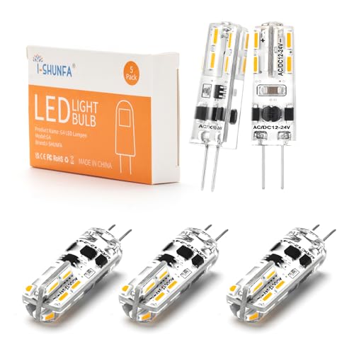 I-SHUNFA G4 LED Lampen 1.2W Dimmbar Natürliches Weiß 4000K AC DC 12-24V Mini LED Birne Leuchtmittel Ersatz 10W-15W G4 Halogen Glühbirne für Küche Dunstabzugshaube Büro 5 Pack
