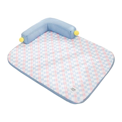 Fycakly Hundebett Haustierbett Katzenbett mit Kissen L-förmiges Sofa-Design atmungsaktive Sommermatte für Katzen und Katzen maschinenwaschbar Kissen beruhigendes Bett Sky Blue 45x35x4cm