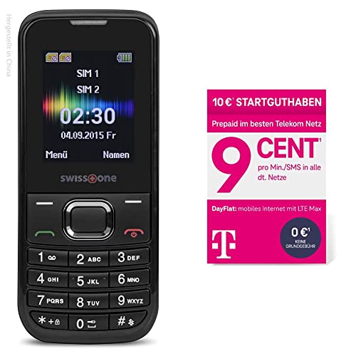 Swisstone SC 230   Dual Handy extra großem beleuchtetem Farbdisplay schwarz Telekom MagentaMobil Basic ohne Vertragsbindung I 9 Ct pro Min 10 EUR Startguthaben