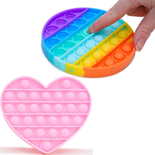 Toyland 2er-Pack - Push Bubble Pop Bubble Sensory Zappelspielzeug - Viele zur Auswahl Rainbow Round Pink Heart