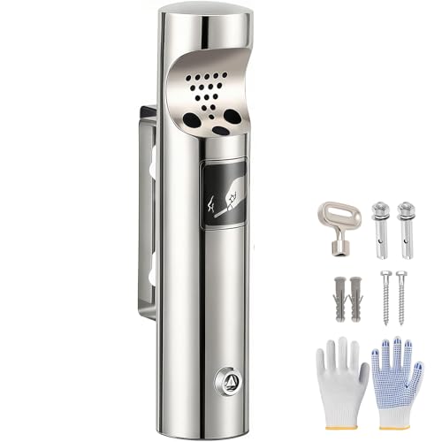 Aschenbecher Wandmontage Edelstahl Wandaschenbecher für Draußen Standaschenbecher mit Schloss für Terrasse Pub Bar Büro Hotel Restaurant Silber