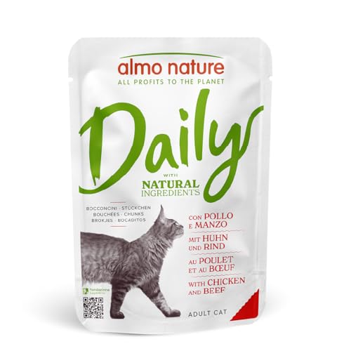 Almo Nature Daily - Nassfutter für Katzen - Huhn und Rind - 70 g Packung mit 30