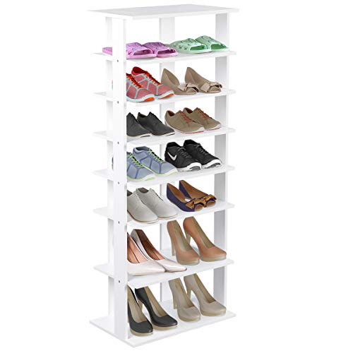 DREAMADE 8 Ablageflächen Schuhständer Schuhablage multifunktionaler Lageregal für Wohnzimmer Büro Schuhaufbewahrung Schuhstandrega Weiß 45x25x110cm