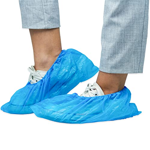 ARNOMEDüberzieher Blaue CPE Überziehschuhe 100 Stück Regenschutz Überschuhe Überzieher wasserdicht latexfreie Schuhschutz Überzieher für Schuhe Überzug für die Baustelle