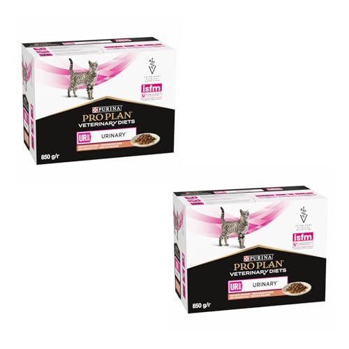 PRO PLAN Veterinary Diets UR Urinary Lachs Doppelpack 2 x 10 x 85 g Diätalleinfuttermittel für ausgewachsene Katzen Kann zur Auflösung von Struvitsteinen beitragen