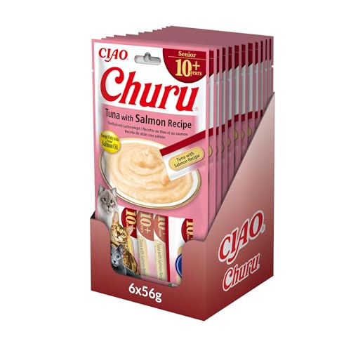 INABA Churu Puree Katzenleckerlis Creamy Snacks Hochwertige Proteine mit Thunfisch und Lachs 56 g 12er Pack Katzensnacks in Premium Qualität