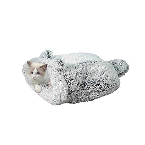 Koomuao Katze Schlafsack Haustier Bett Katze Haustierbett Katzenschlafsack Warm Gemütlich Bedeckt Selbsterwärmenden Kuschelsack Halb Überdachte Höhle für Katzenwelpen Grau
