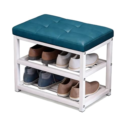 Industrielles Schuhregal Bank mit gepolstertem Sitz 3 Etagen Eingangsschuh für Flur und Wohnzimmer stilvolle Aufbewahrungslösung groß blau