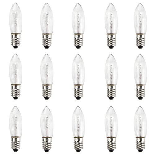 GutReise 15 Stück AC E10 LED Ersatzlampen Glühbirnen Topkerze für Lichterkette 10V-55V 0.3W 3000K