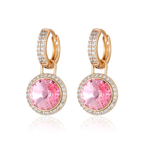 XUPING Kristall Creolen Ohrringe für Damen 18k Gold Ohrringe Pink Hängend Strass Hypoallergenic Jewelry Rosa