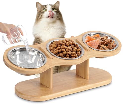 GHIAKQYTöht Futterstation 3er Set Näpfeöht Höhenverstellbar Fressnapf Futterbar Ständer Edelstahl Näpfe für Wasser Futteröhter