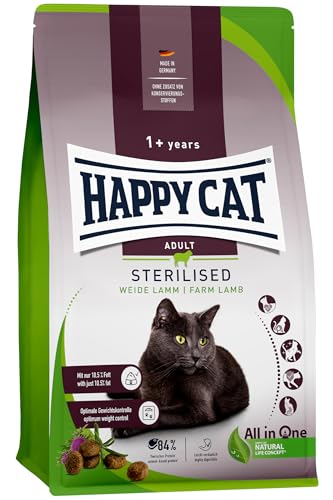 Happy Cat Sterilised Adult Weide Lamm M - Trockenfutter für sterilisierte Katzen und Kater - 10 kg