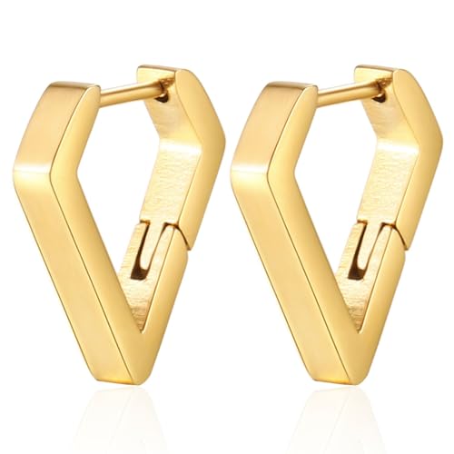 AFCJLTO 2 pcs Gold Creolen Ohrringe für Damen Eckige Creolen für Damen Geometrische Ohrringe hypoallergen Geschenkidee für Frauen minimalistischer und modischer Geschenk für Frauen Gold
