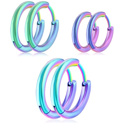 3 Paar Edelstahl Creolen Ohrringe Kleine Creolen Damen Hoop Earrings Chirurgische Edelstahl Creolen Herren Damen Hypoallergene Mini Creolen Knorpel Piercing Ohrringe 8 mm 10 mm 12 mm