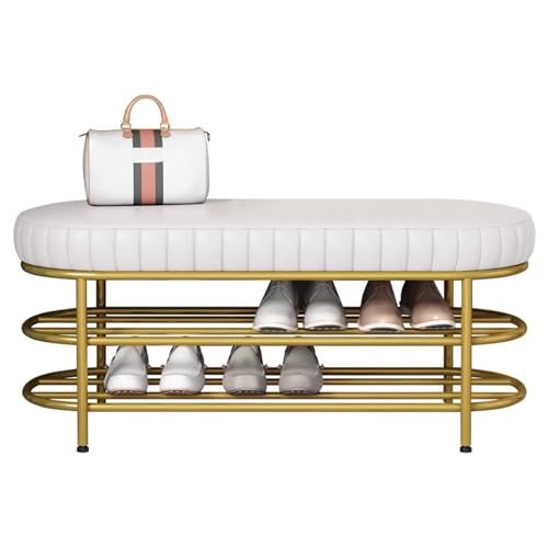 Baodiale Moderne Schuhbank mit technischem Stoffkissen 3-stufiges Schuhregal aus Metall for den Eingangsbereich Aufbewahrungsbank for Flur Wohnzimmer Schlafzimmer Schmutzfänger White 120cm