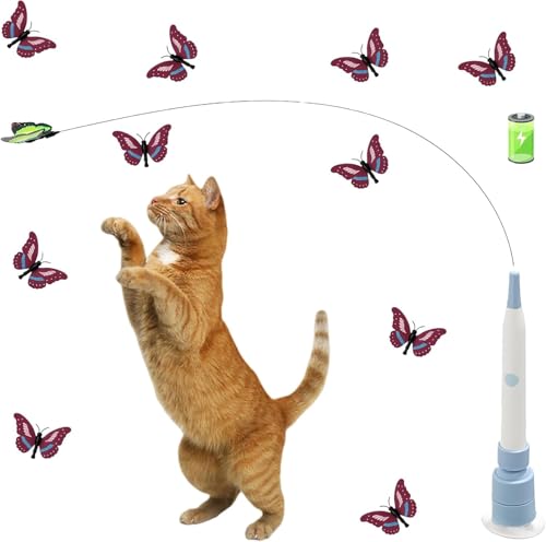 magimagi Katzenspielzeug Elektrisch Schmetterling Katzen Spielzeug Selbstbeschäftigung Katzenspielzeug für Aktive Katzen mit Saugnap 360 Drehbarem Schmetterling für Drinnen Draußen