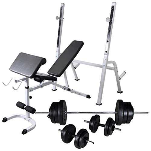 Festnight- Hantelbank mit Ablage Langhantel und Kurzhantel-Set 60 5 kg Stahl Fitnessbank Trainingsbank mit Hantelset 150 x 45 x 123 cm