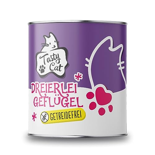 Tasty Cat Nassfutter für Katzen Dreierlei Geflügel 6 x 800g. getreidefrei zuckerfrei