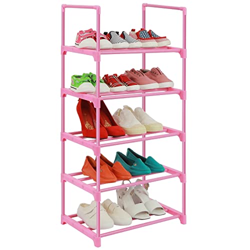 LNYZQUS Kleines Schuhregal für Kinder mit 5 Ebenen Rosa Kleinkind-Schuhregal Schuhständer für Schrank schmaler Raum Mini-Schuhregal kurzer Schuhturm für Damen und Mädchen komplett rosa
