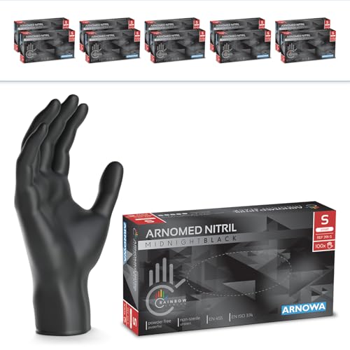 1000 Stück 10x100 ARNOMED Einweghandschuhe Schwarz Einmalhandschuhe S Nitril Handschuhe Einweg Nitrilhandschuhe puderfrei Gummihandschuhe Einweg Schutzhandschuhe Nitril in XS S M L XL XXL