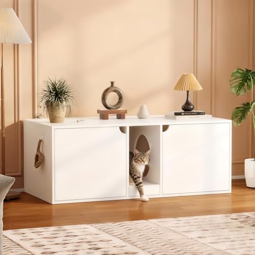 Katzenschrank Katzentoilette Katzentoilettenschrank Katzenklo Schrank Versteckte Katzentoilette Kabinett Indoor-Katzenhaus Katzenhausfür Schlafzimmer und Wohnzimmer 110x52x43cm Weiß