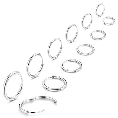 MILACOLATO 6Paare Creolen Ohrringe für Damen Herren Silber Gold Chirurgenstahl Knorpel Huggie Ohrringe Lobe Helix Piercing Ring Sleeper Hinged Creolen Ohrringe Set 10 12 14 16 18 20mm